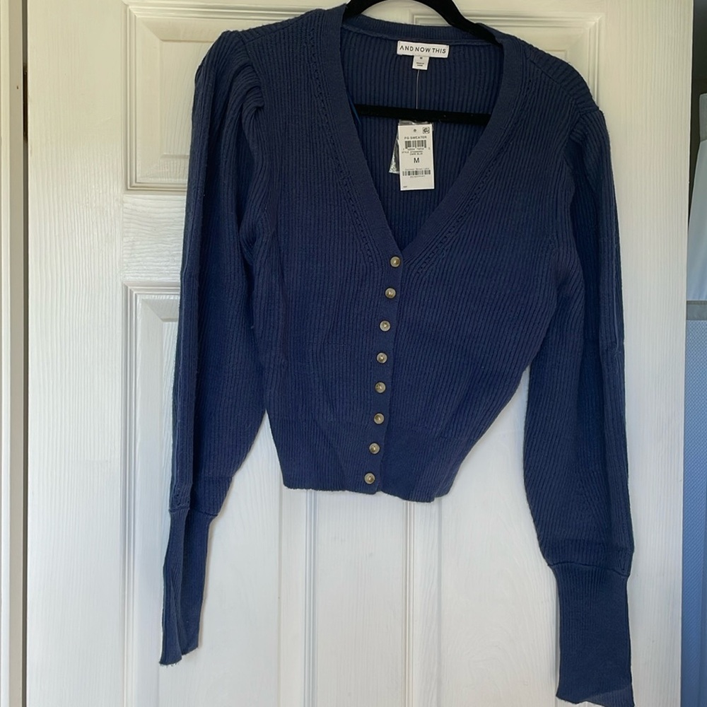 Cropped blue button up sweater